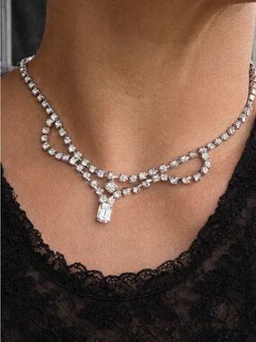 Vintage Kramer New York Rhinestone Necklace Set Emerald Cut Drop Old Money Style